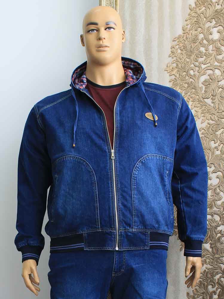 Куртка джинсовая мужская на подкладке с капюшоном большого размера. Магазин «Большой Папа», Харьков.